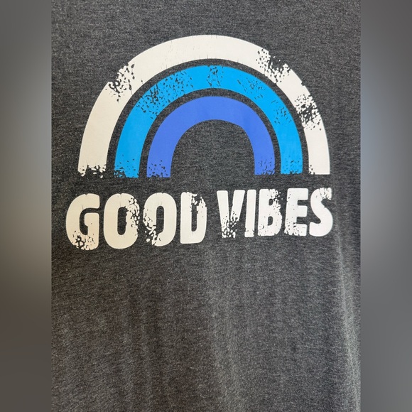 Gray Long Sleeve Shirt with "GOOD VIBES" Blue Rainbow Graphics Women's Medium M - Picture 3 of 10